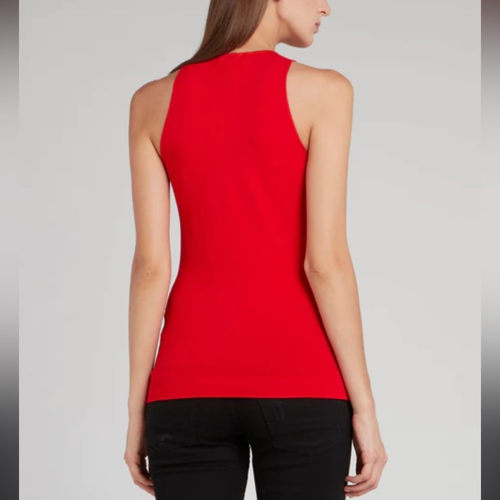 Anthropologie High Neck Tank Top Shirt Womens L LP Petite Neon Pink Red Coral - Picture 14 of 16